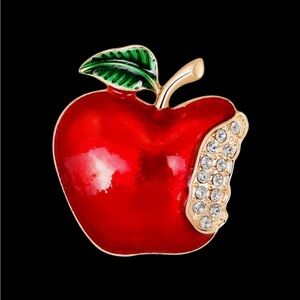 Red Apple Brooch with Rhinestones